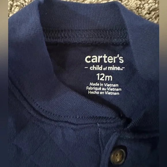 Carter's Navy Blue baby Quilted Henley style sweater - Picture 3 of 3